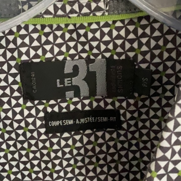 LE31  Black and White Casual Button Down Shirt - Picture 2 of 4